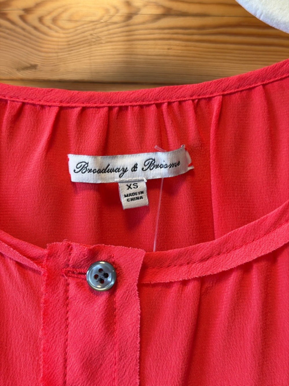 Madewell Silk Broadway & Broome Coral-Red Women's Button Front Silk Henley Top - Picture 9 of 13